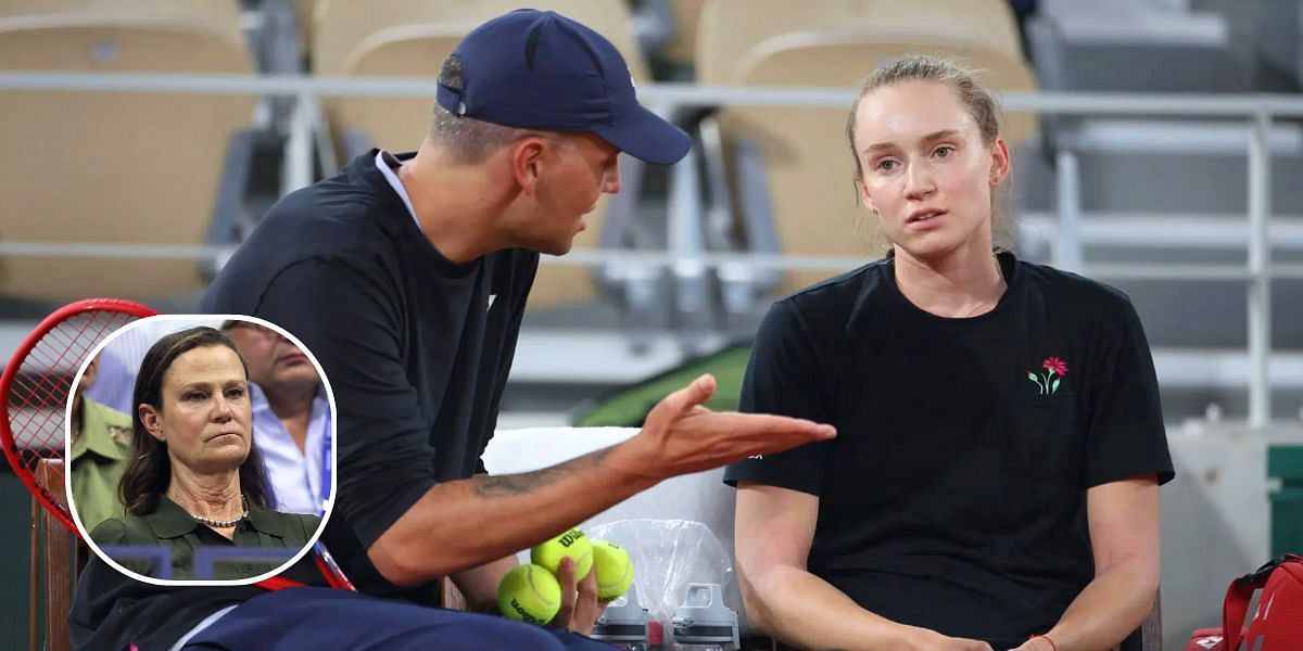 Elena Rybakina with her coach Stefano Vukov and Pam Shriver (inset) (Image Source: Getty)