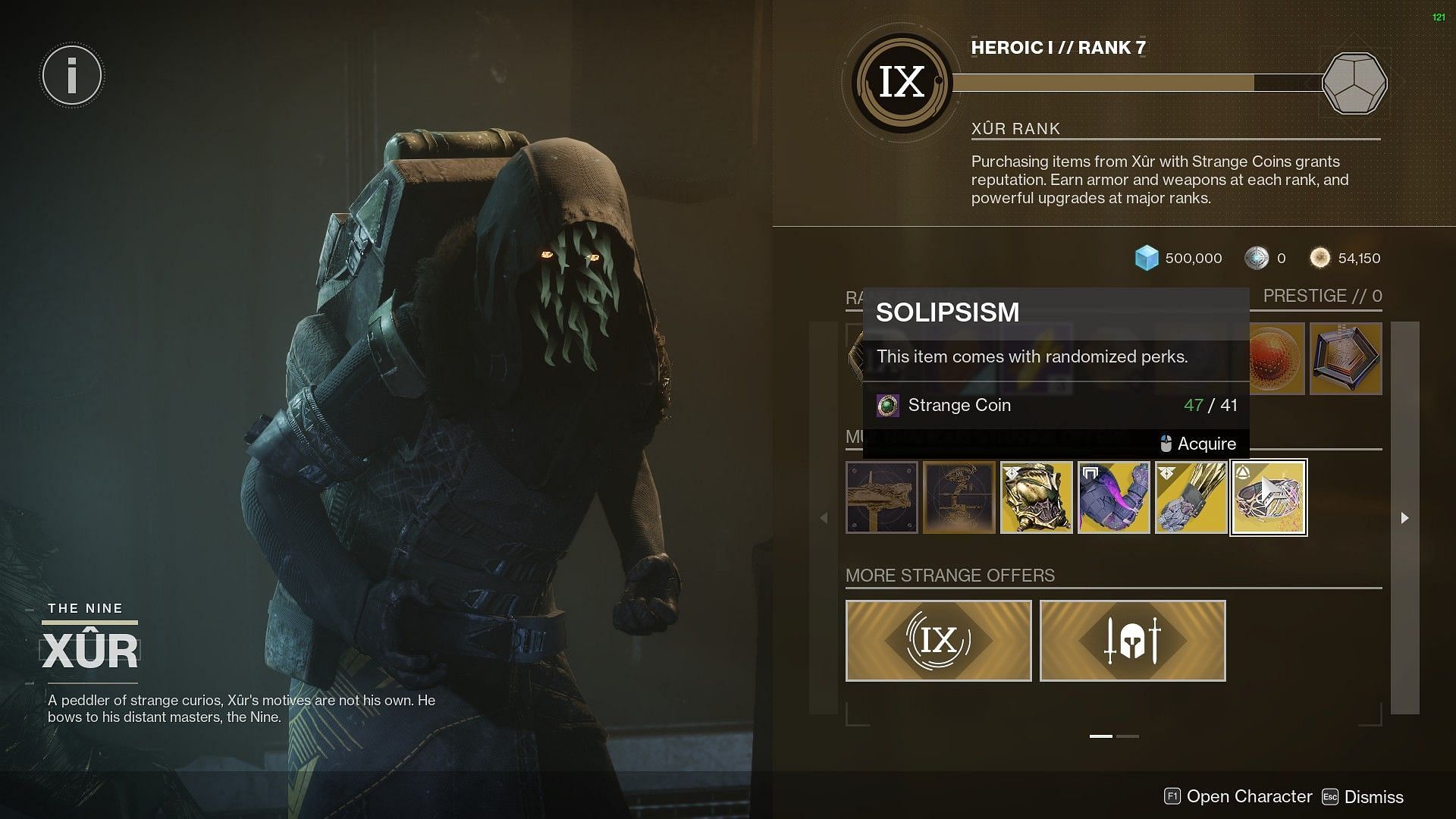 Xur shop in Destiny 2 (Image via Bungie) 