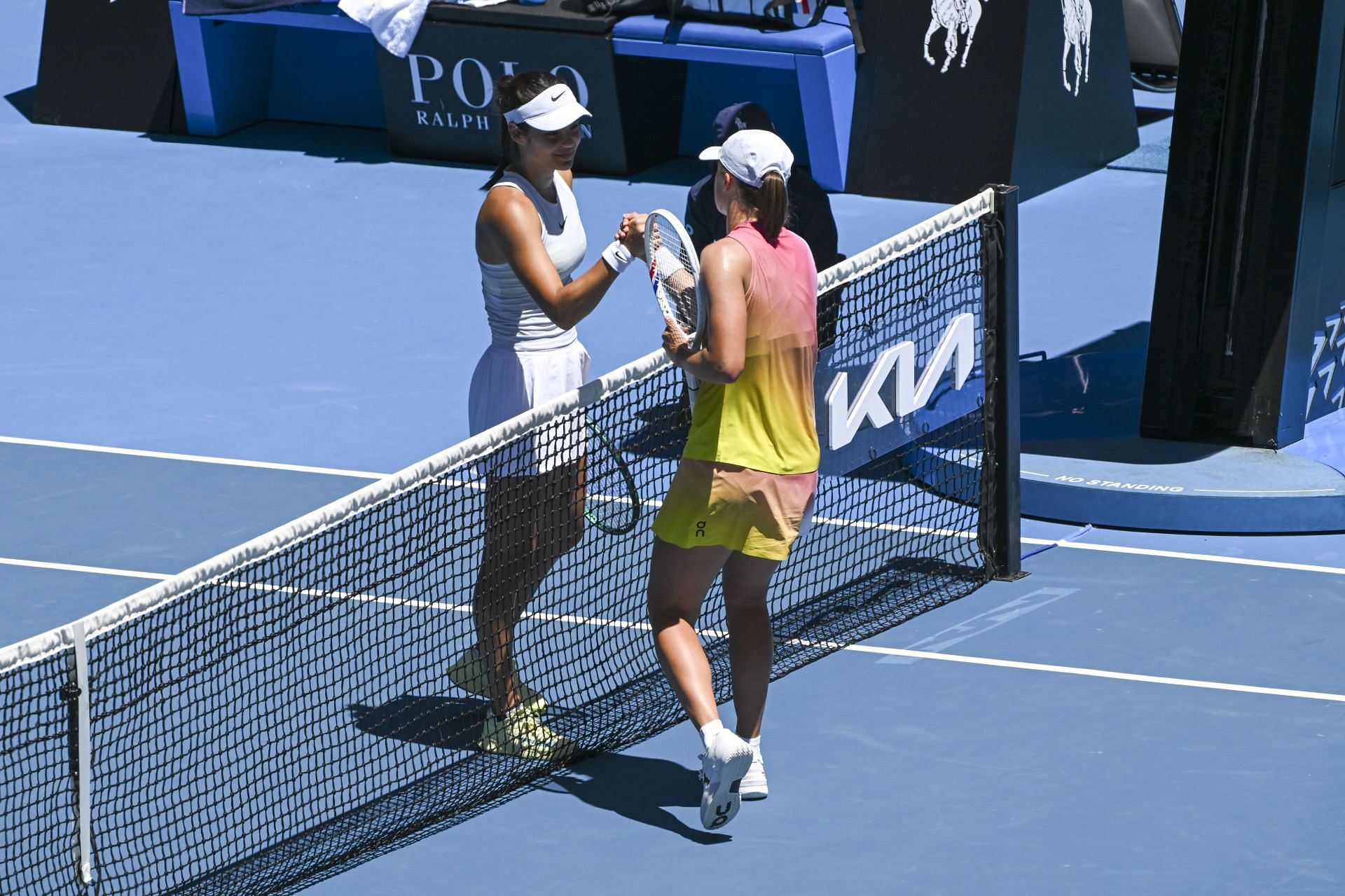 Emma Raducanu (L) and Iga Swiatek at the 2025 Australian Open - Source: Getty