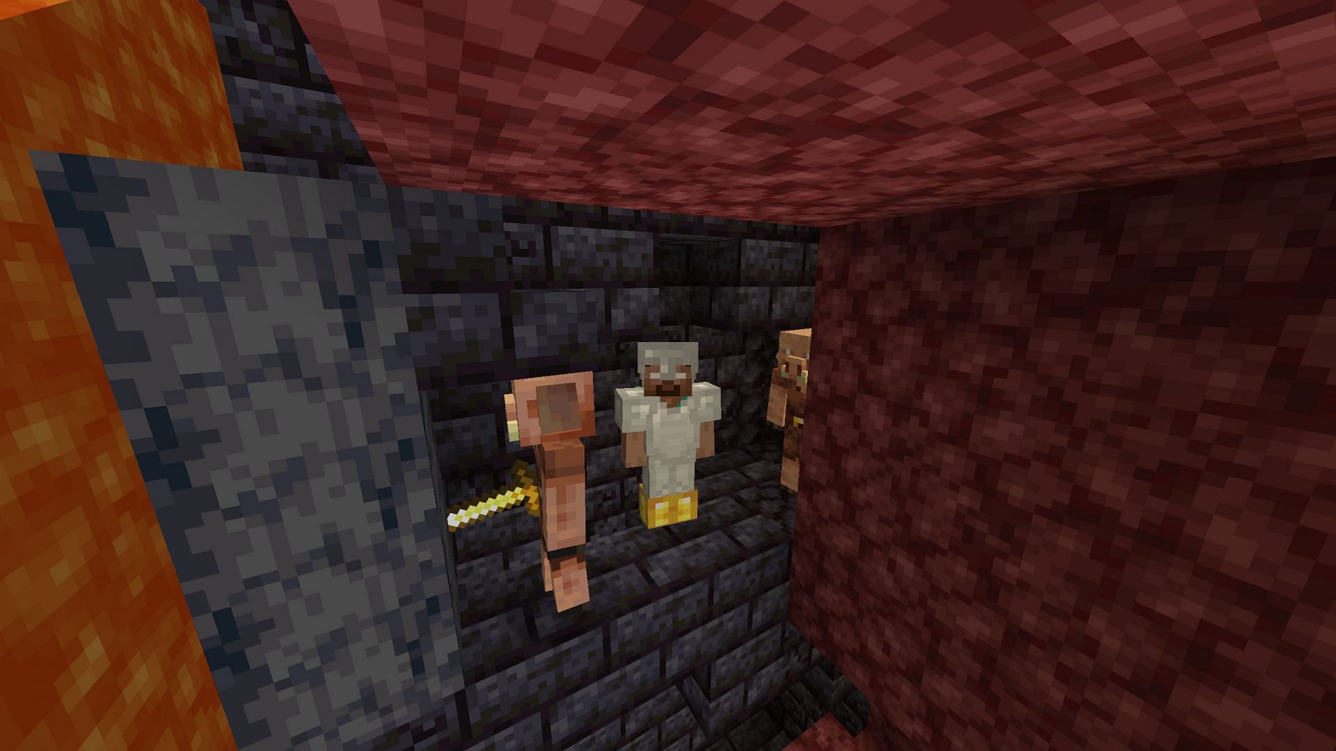 Piglins will not attack players who are wearing at least one gold armor part (Image via Mojang Studios)