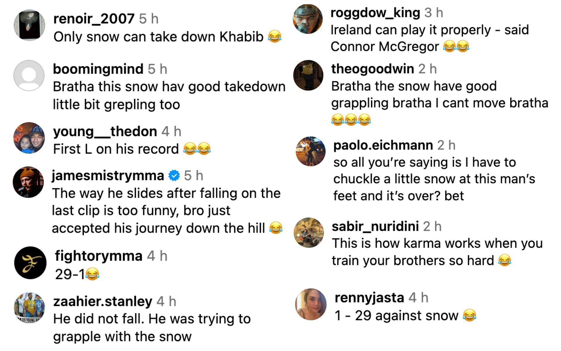 Fans react to Khabib Nurmagomedov&#039;s failed attempt at skiing. [Screenshot courtesy: @redcorner.MMA]