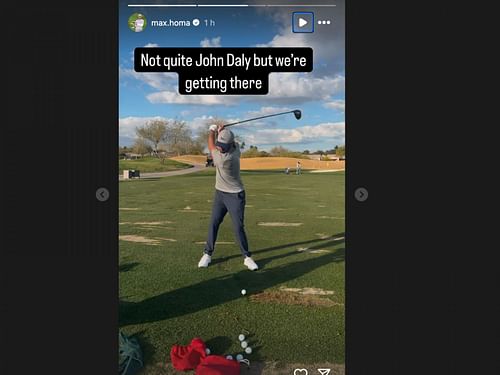 Max Homa tries to imitate John Daly's swing (image via instagram@max.homa)