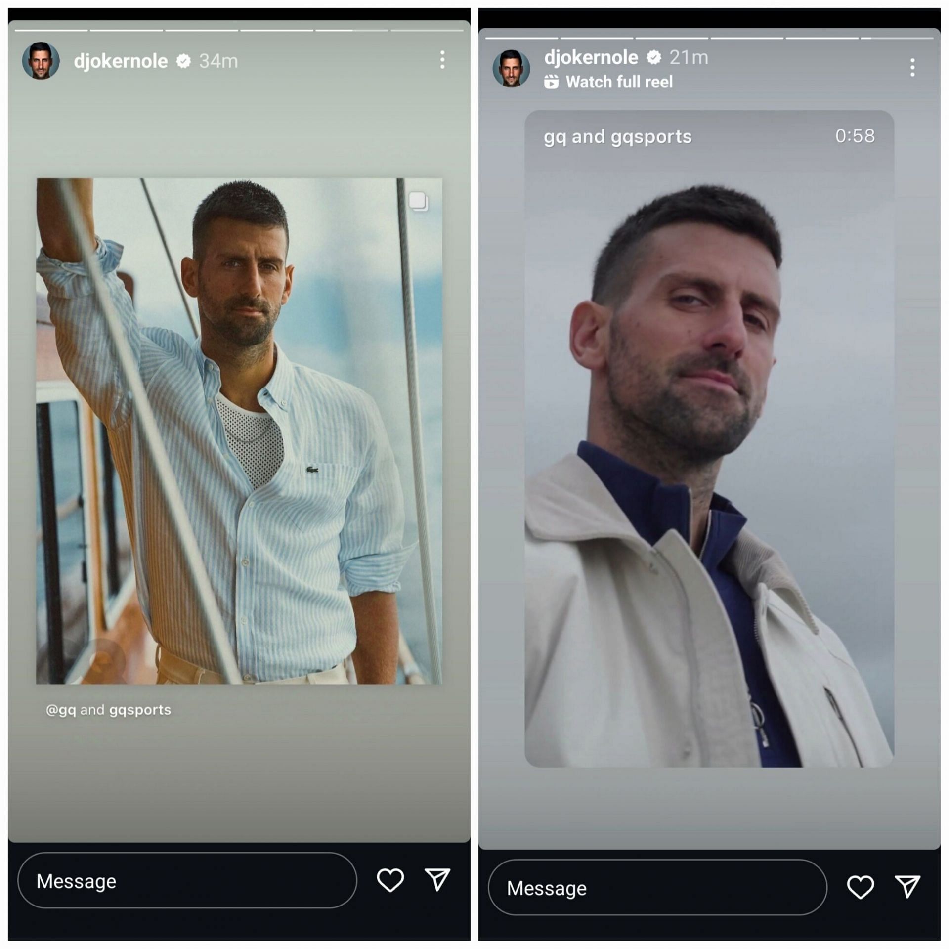 Screen grab of Novak Djokovic&#039;s Instagram stories [Image Source: Instagram]