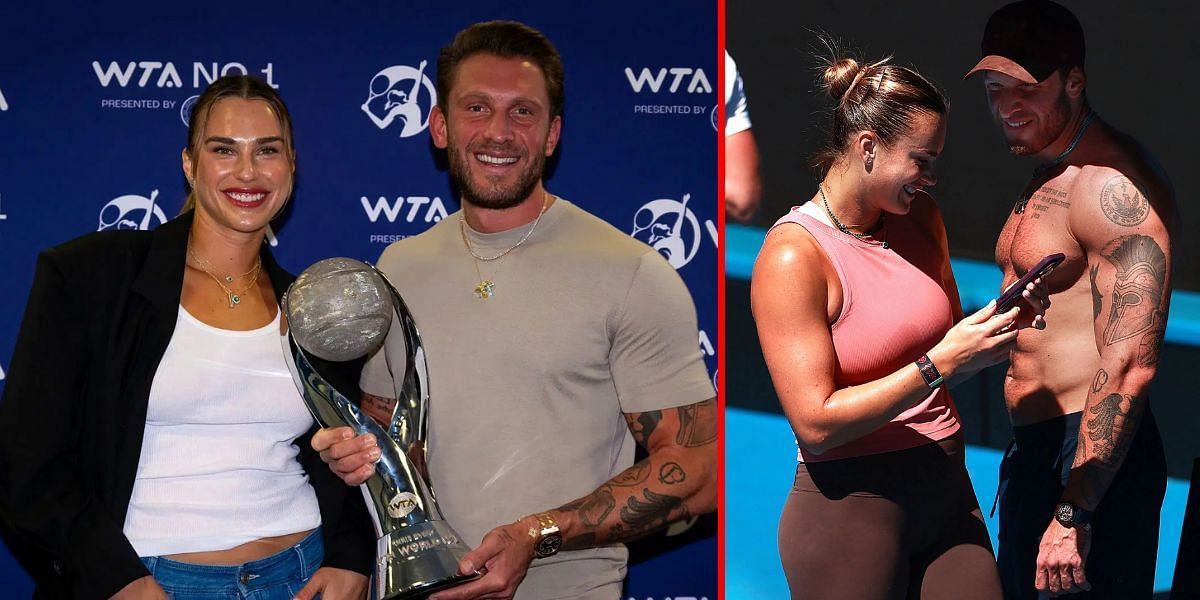 Aryna Sabalenka with Georgios Frangulis. (Images via Getty)