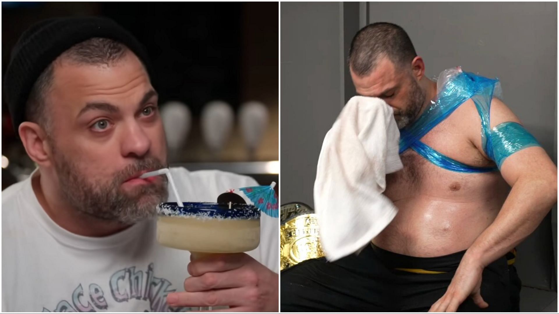 AEW star Eddie Kingston having a meal and a rest backstage