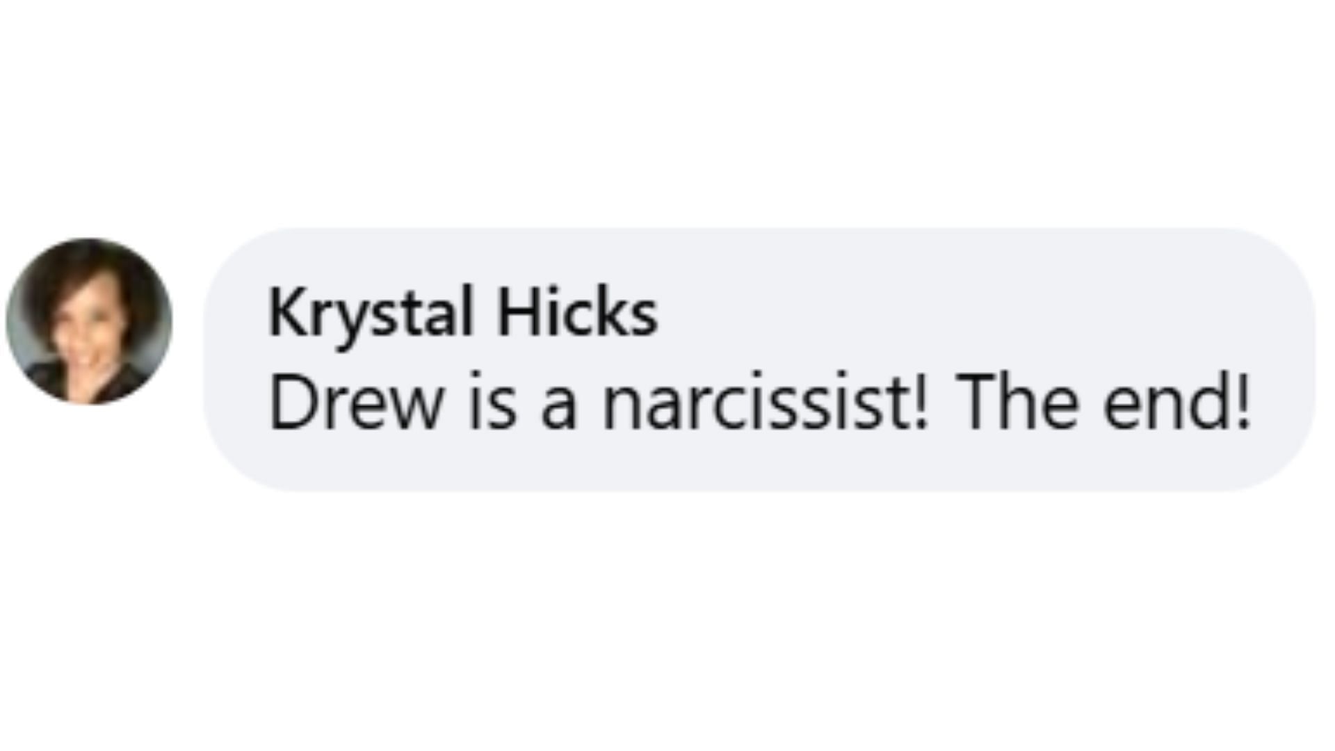 A fan comment on Drew&#039;s character (Image via Facebook/@General Hospital)