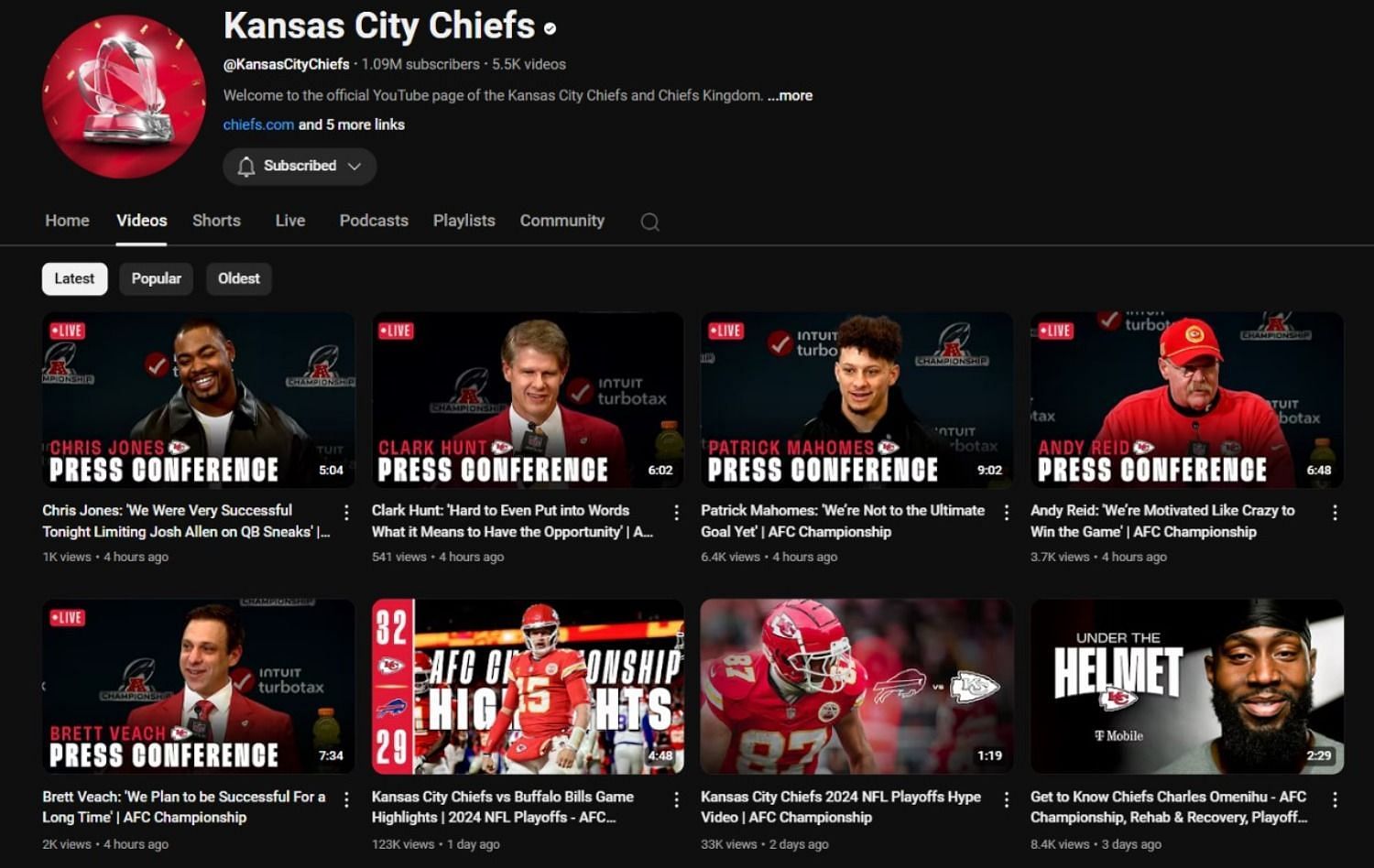 The Chiefs videos in their regular length