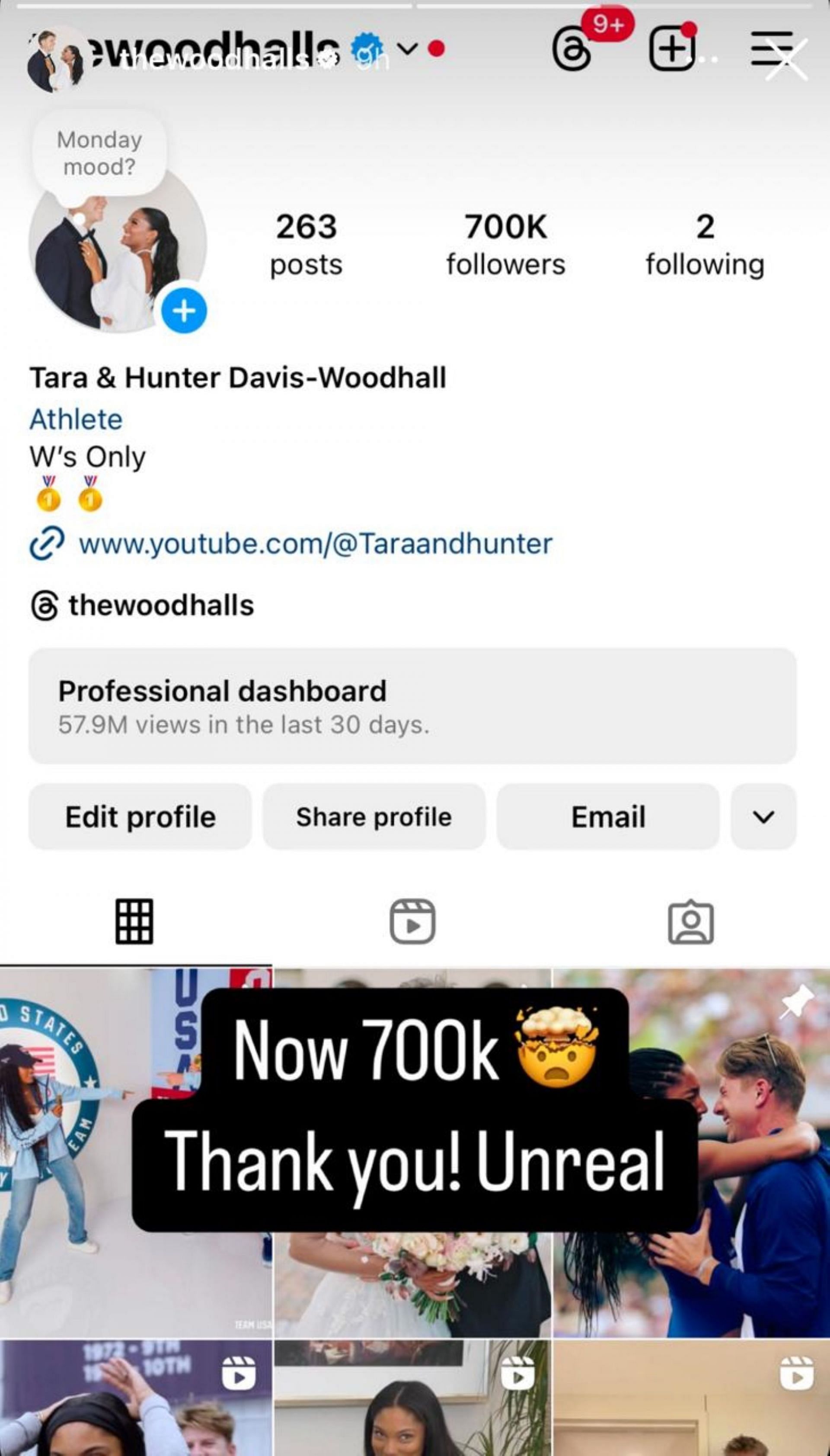 Tara Davis-Woodhall and Hunter Woodhall milestone achievement; Instagram - @thewoodhalls