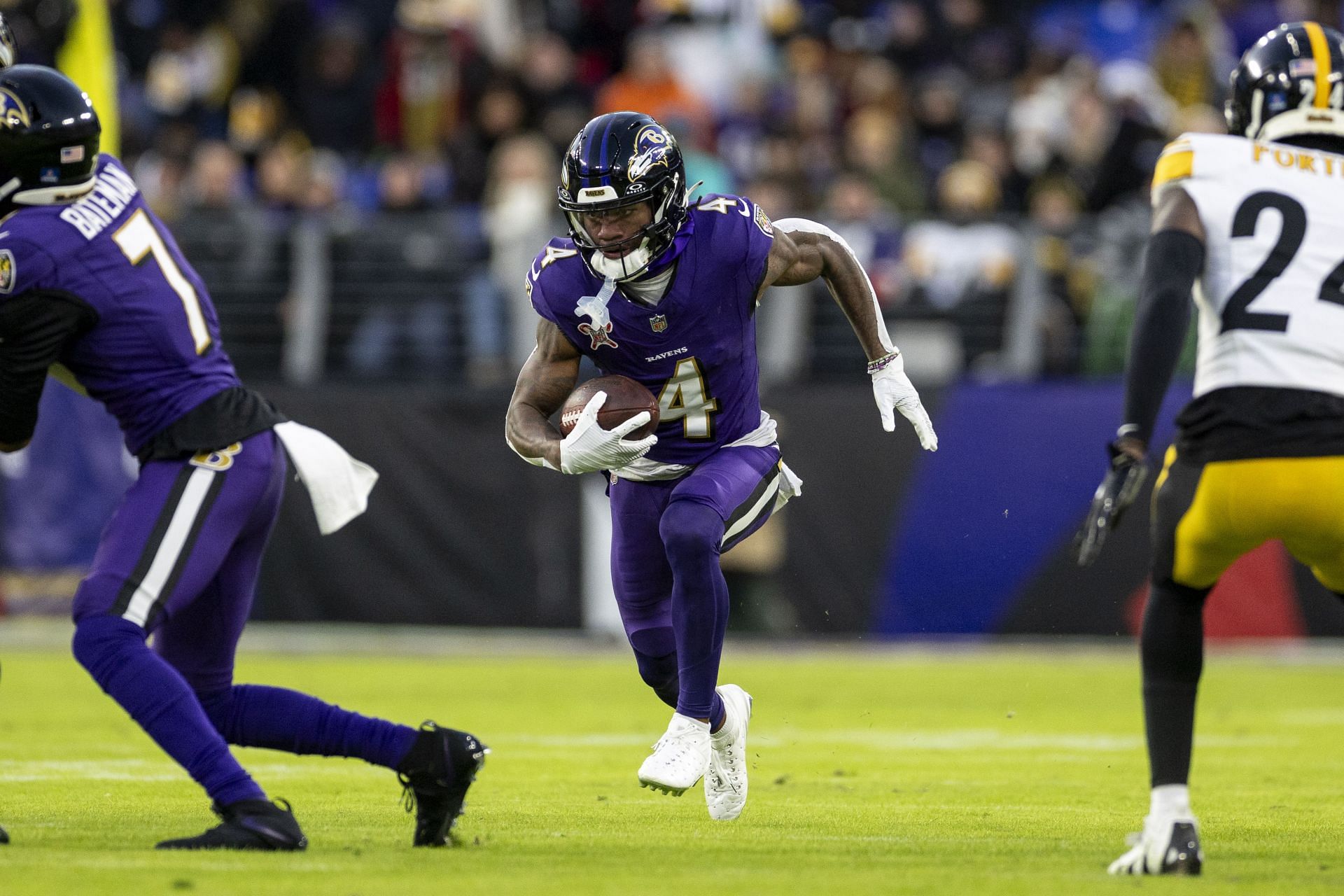 Zay Flowers during Pittsburgh Steelers vs. Baltimore Ravens in Dec 2024. (Credits: Getty)