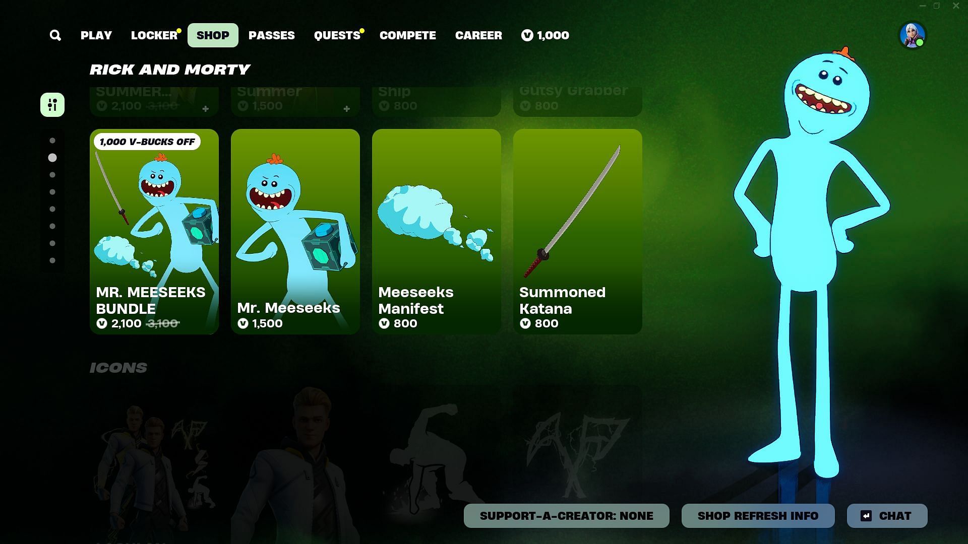 You can now purchase the Mr. Meeseeks skin in Fortnite (Image via Epic Games)