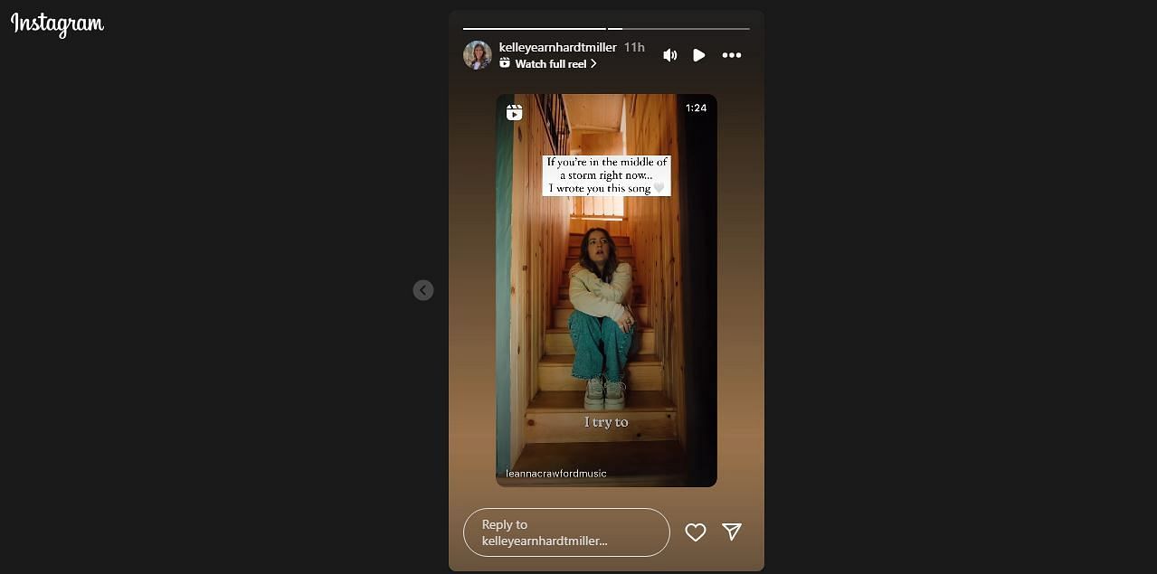 Kelley&#039;s Instagram story (Janurary 25). Source: @kelleyearnhardtmiller on Instagram