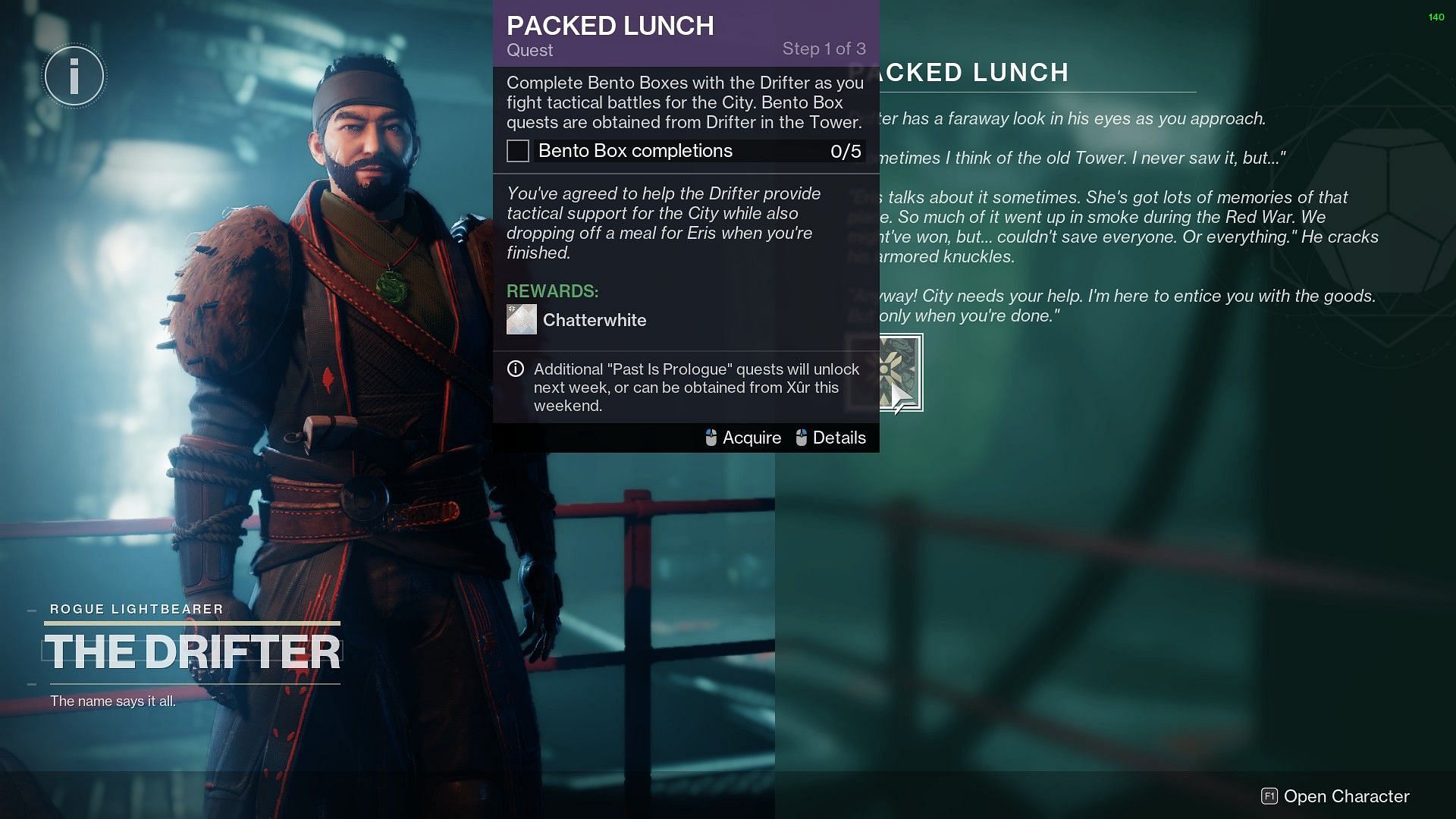 Packed Lunch quest objective in Destiny 2 (Image via Bungie)