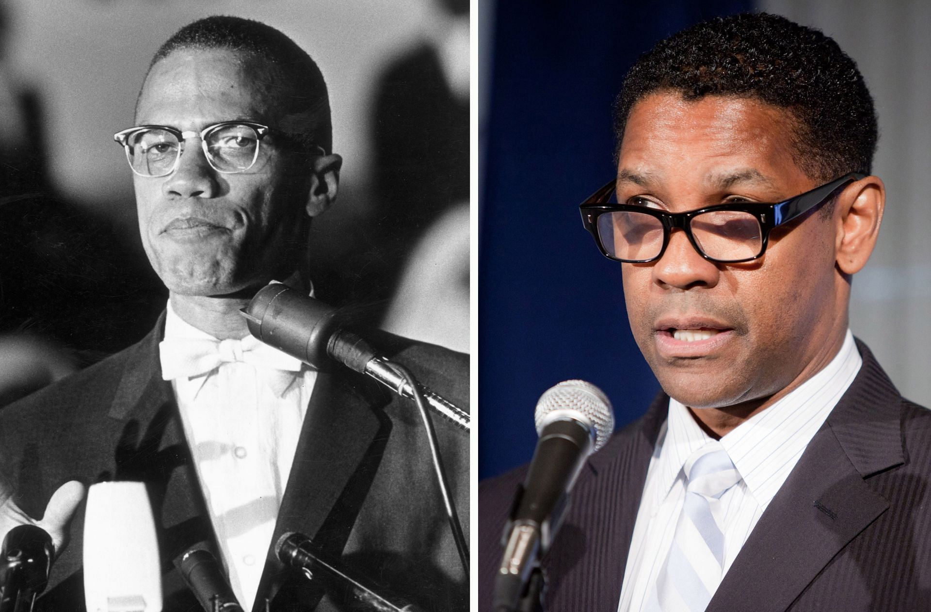 Left: Malcolm X, Right: Denzel Washington as Malcom X (Source: Getty)