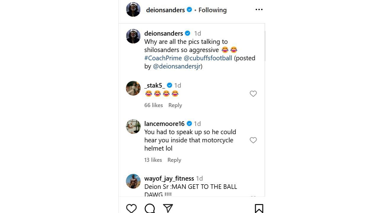 Stephen Jackson, Tim Duncan&#039;s former teammate, reacts to Deion Sanders&#039; IG photos featuring Shilo Sanders. [photo: @deionsanders/IG]