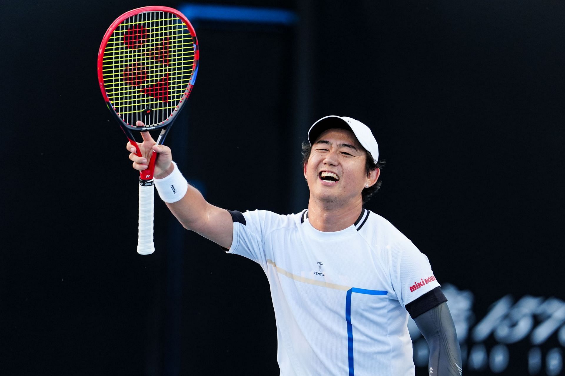 Yoshihito Nishioka of Japan celebrates the victory in the Men&#039;s Singles First Round match against Aziz Dougaz of Tunisia during day two of the 2025 Australian Open at Melbourne Park - Source: Getty