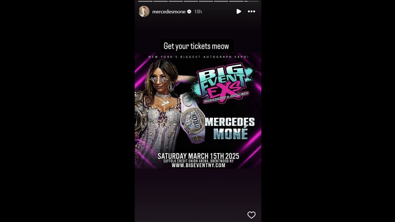 Mercedes Mone has confirmed her appearance in New York on March 15. [via The CEO&#039;s IG stories]