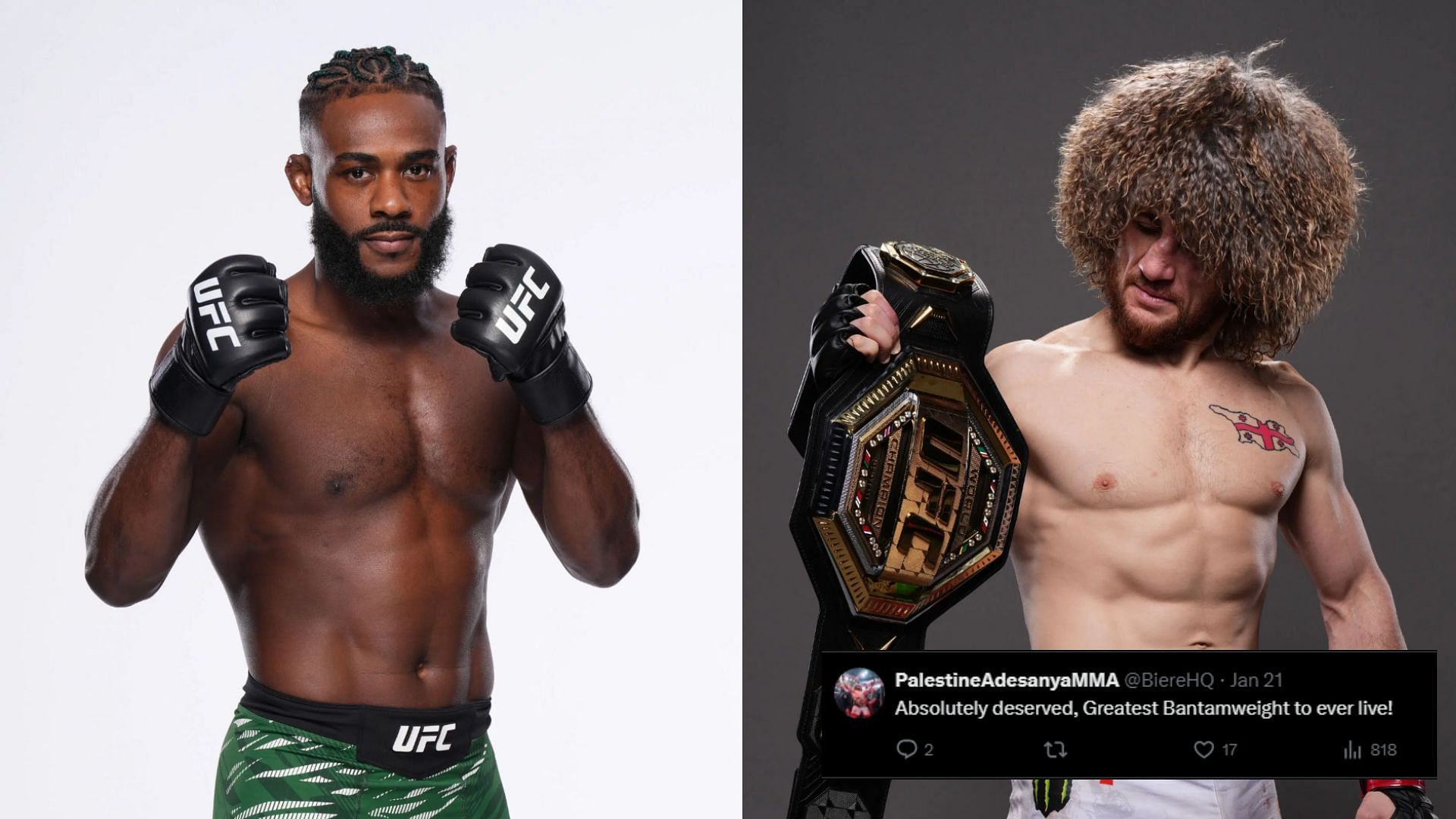 Aljamain Sterling (left) cornered Merab Dvalishvili (right) at UFC 311. [Image courtesy: Getty Images]