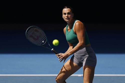 Sabalenka during a practice session ahead of the 2025 Australian Open (Source: Getty)