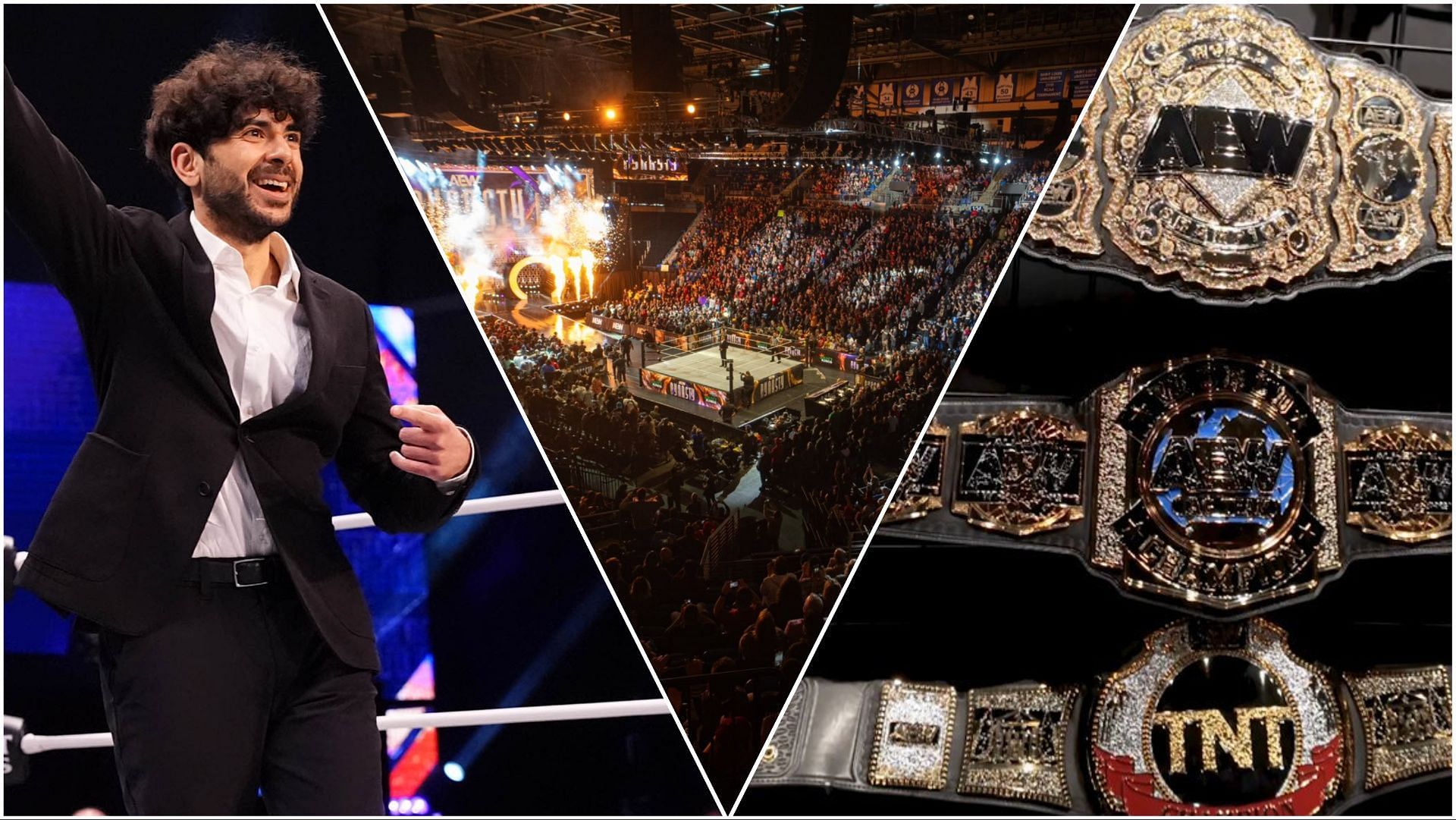 AEW President Tony Khan, AEW Dynasty 2024, AEW titles on display