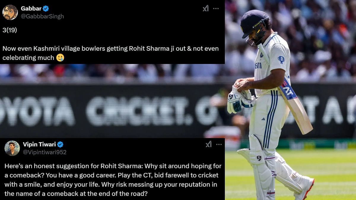 रोहित शर्मा के आउट होने पर सोशल मीडिया रिएक्शन (Photo Credit_Getty, X/@Vipintiwari952, X/@GabbbarSingh)