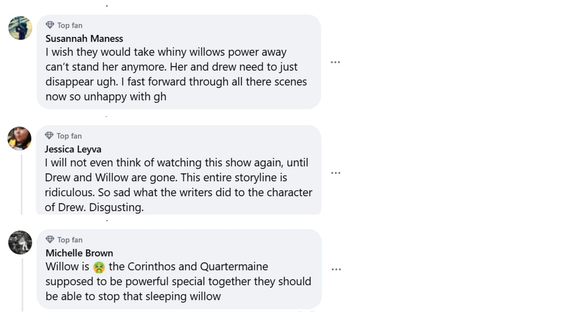 Fans unhappy with the writers for the current characterization (Image via Facebook/@General Hospital)