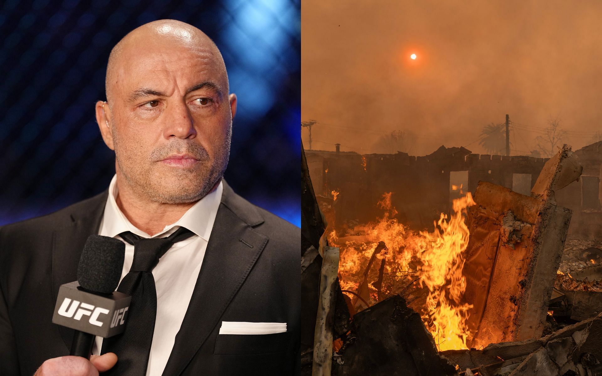 Joe Rogan (left) has addressed California wildfires, including the vulnerability of the city of Los Angeles, in the past; California