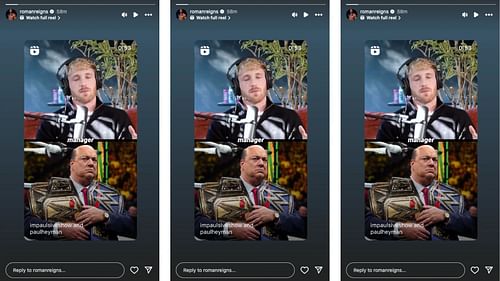 Roman Reigns shares news about Paul Heyman's appearance on Impaulsive. [Image credit: Screenshot of Reigns' Instagram story]