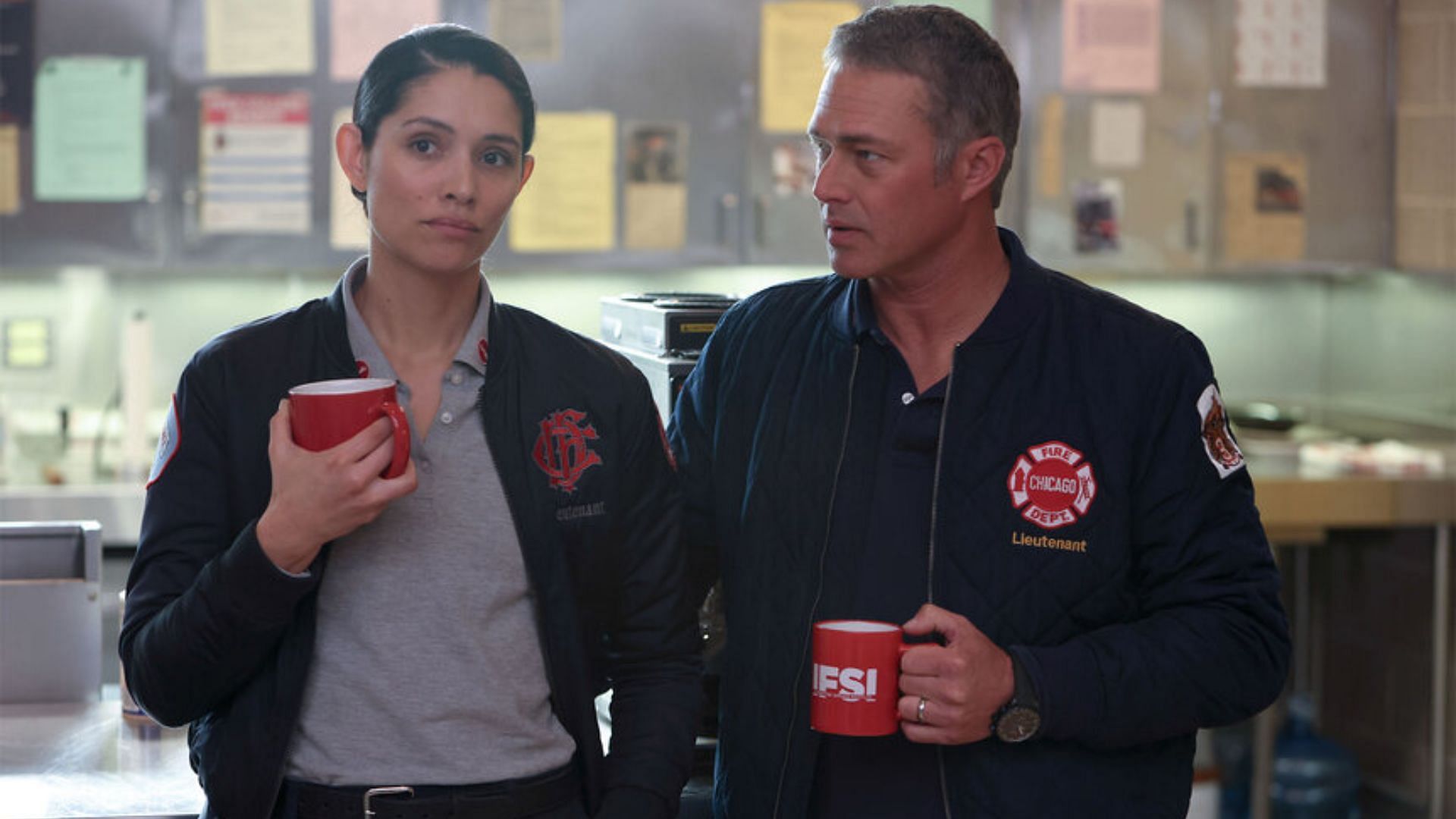 Stella Kidd (Miranda Rae Mayo) and Kelly Severide (Taylor Kinney) on Chicago Fire (Image via NBC)