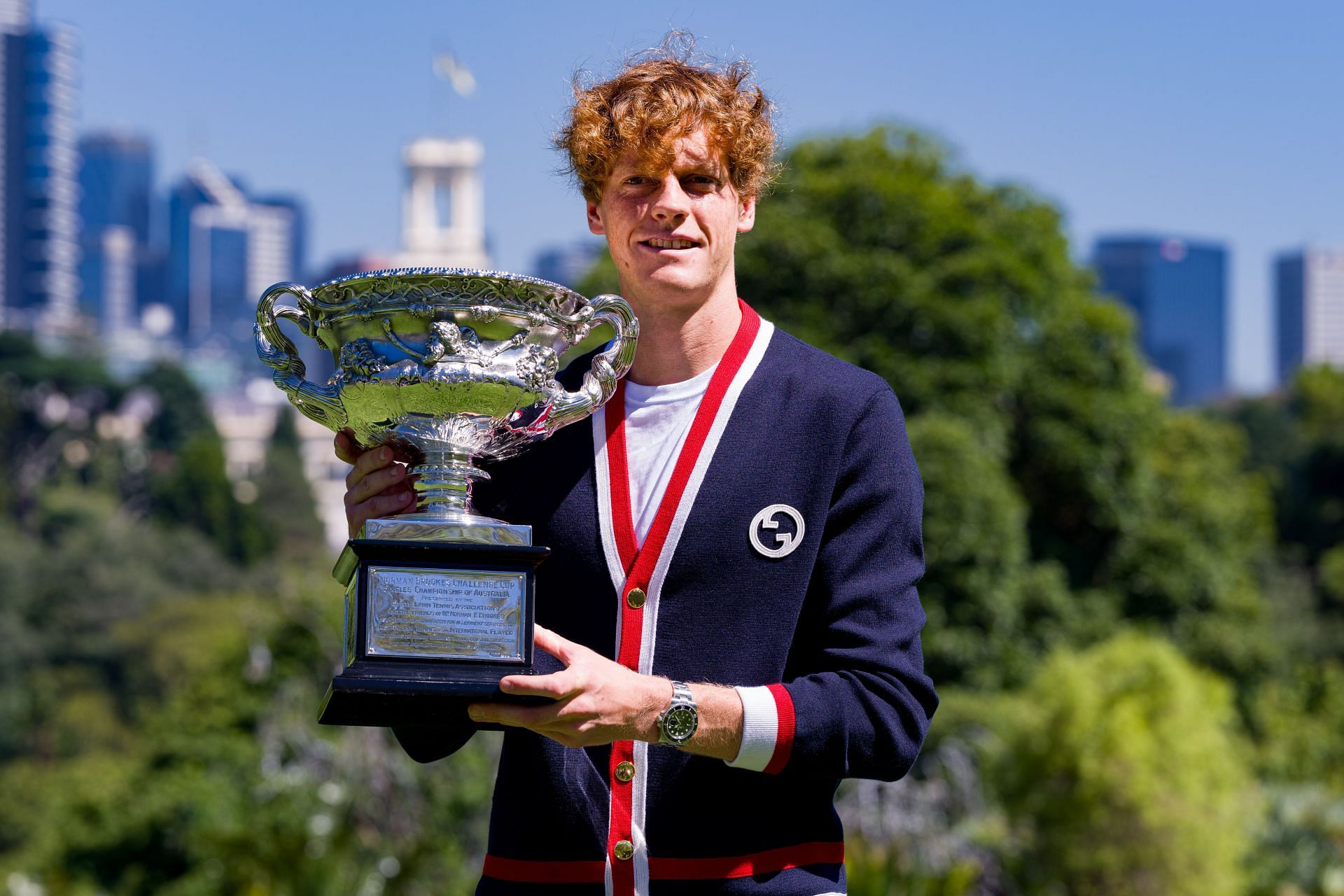 Jannik Sinner pictured with the 2024 Australian Open trophy | Image Source: Getty