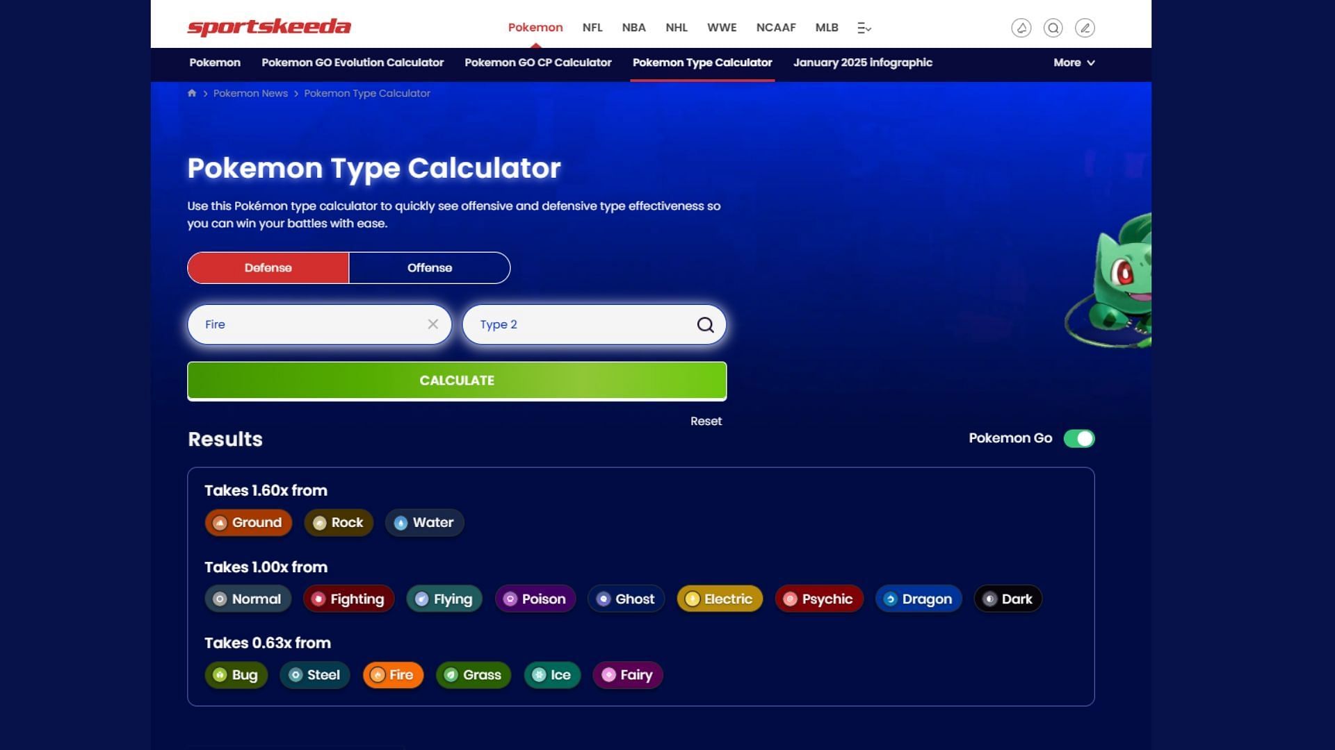 Sportskeeda&#039;s Pokemon Type Calculator (Image via Sportskeeda)