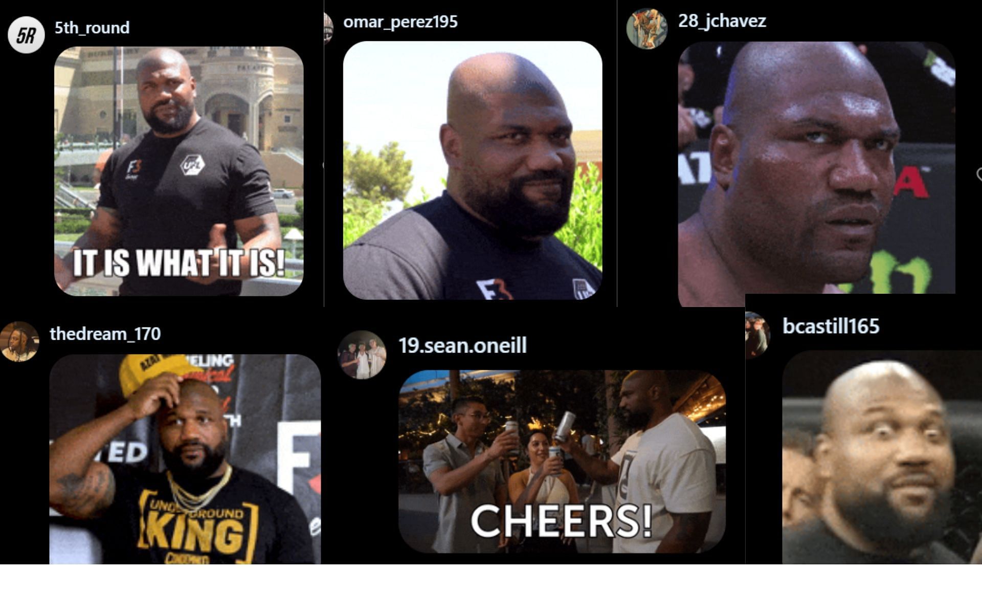 Screenshot of GIFs from the comments on @UFC on Instagram