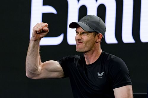 Andy Murray cheers for Novak Djokovic during his second-round match at the Australian Open. Source: Getty