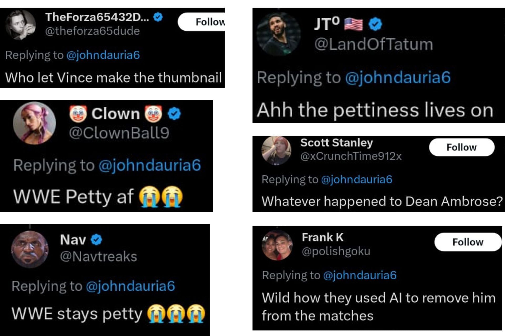 WWE removed an AEW star from one of their thumbnails and fans on X gave their reactions [Screenshots from X]