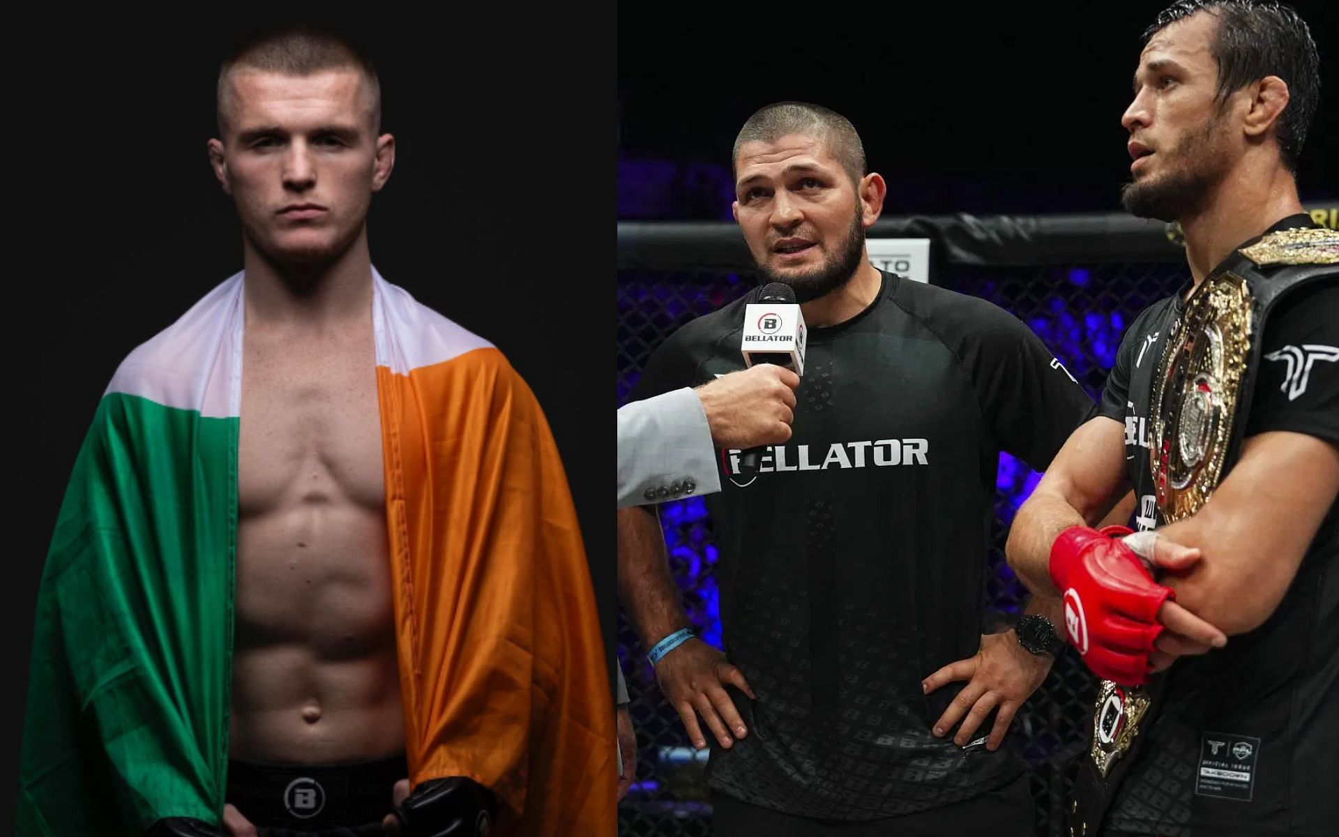 Khabib Nurmagomedov (middle right) shares touching invite with Paul Hughes (left) to visit Dagestan [Images courtesy: Getty Images, @paulhughesmma on Instagram]