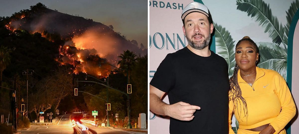 LA Wildfires (L), Alexis Ohanian and Serena Williams (R) [Image source: Getty]