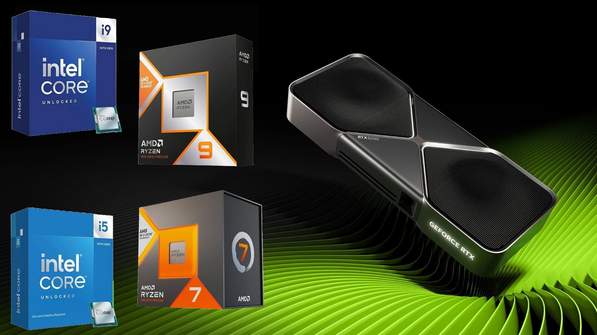 The best CPUs for Nvidia RTX 5090 (Image via Nvidia, AMD, Intel)