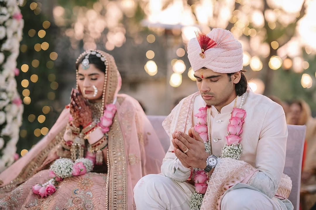 Neeraj Chopra with Himani Mor. Courtesy: Neeraj Chopra Instagram