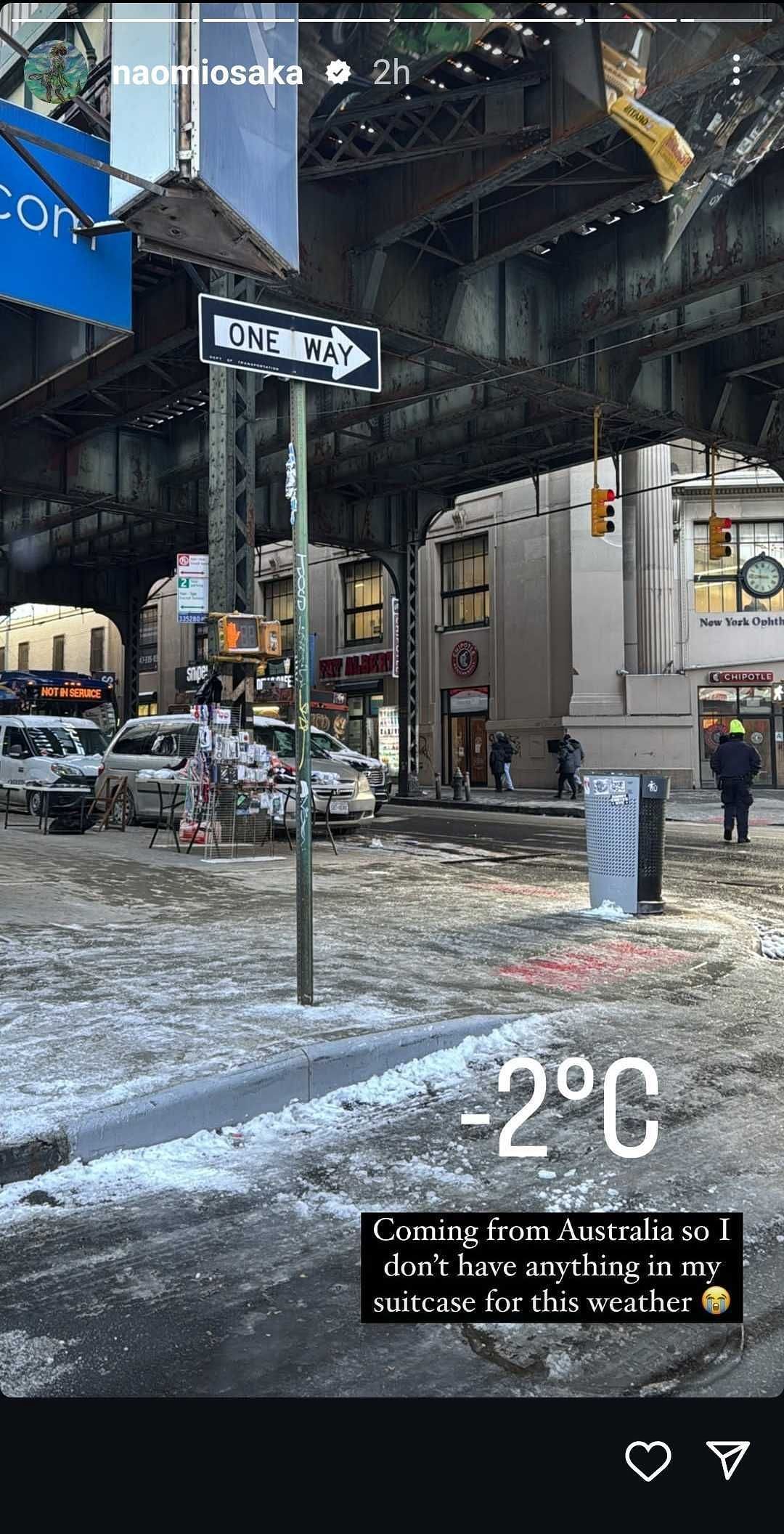 Naomi Osaka experiences a temperature drop after her travels (Source: naomiosaka/Instagram)