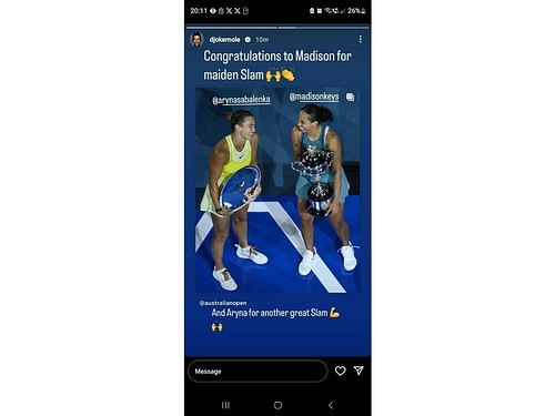 Novak Djokovic's Instagram story