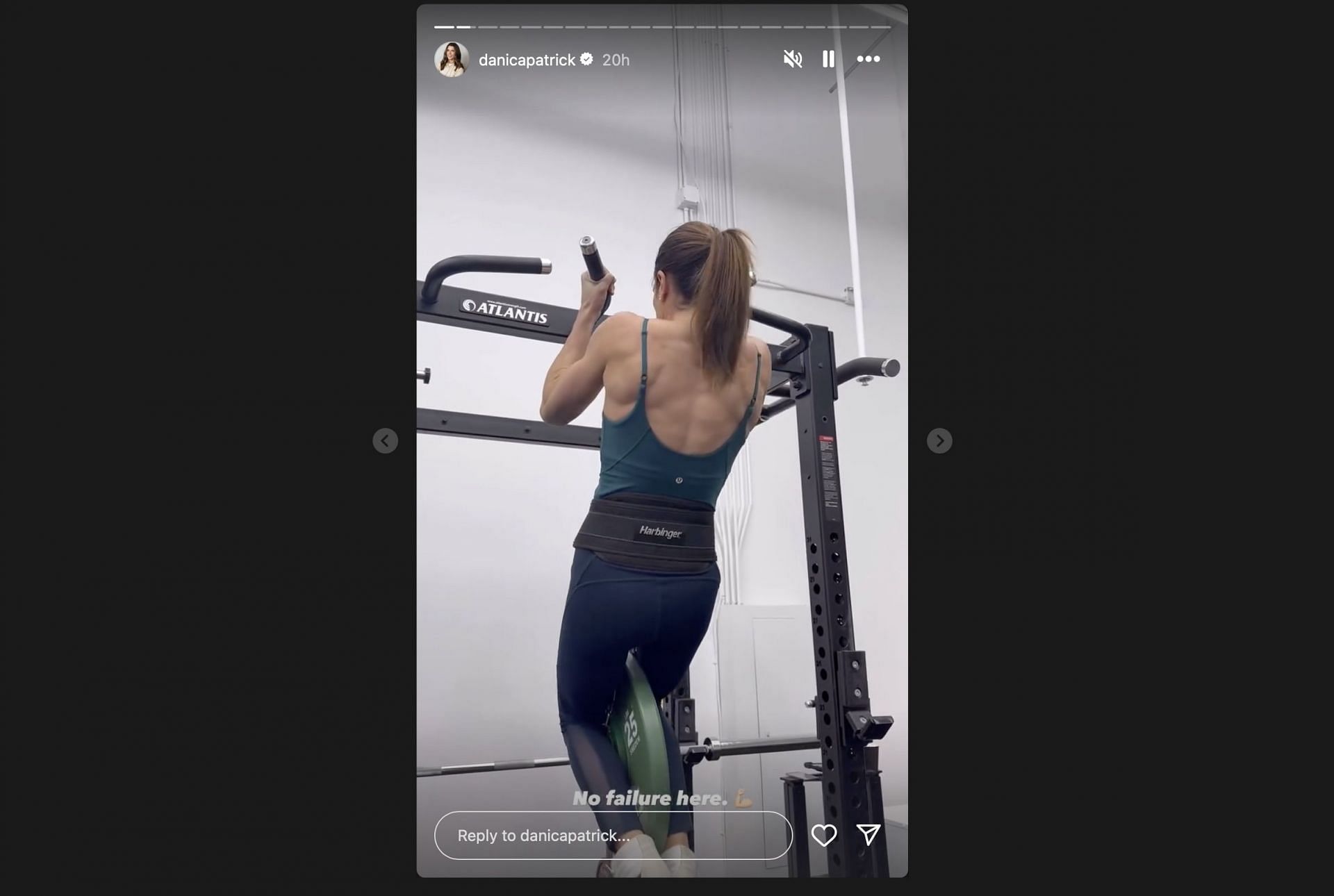  Danica Patrick&#039;s story of her workout session - Source: via @danicapatrick on Instagram