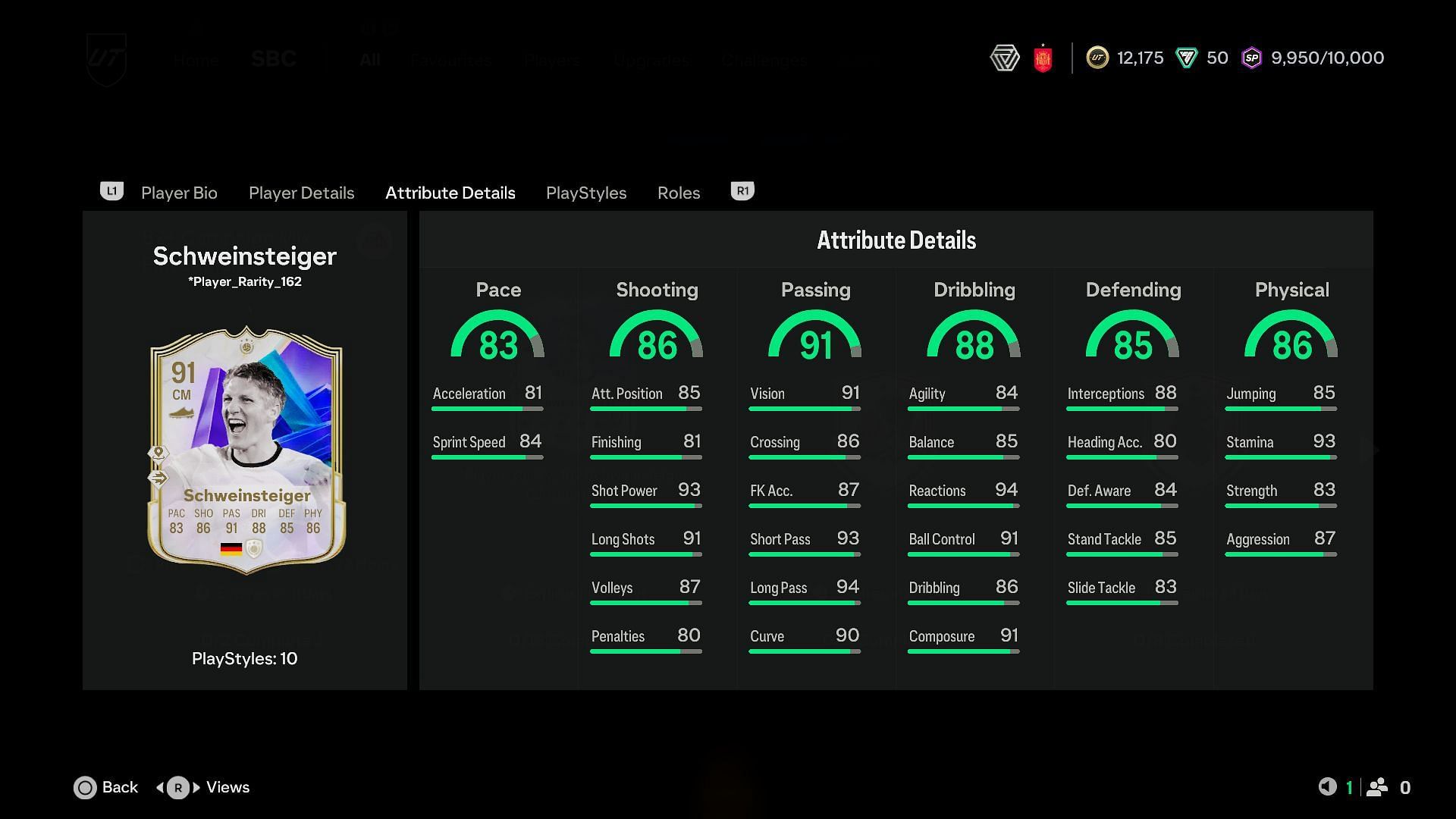 Stats of Bastian Schweinsteiger FC Pro Live Icon (Image via Sportskeeda Gaming/EA Sports)