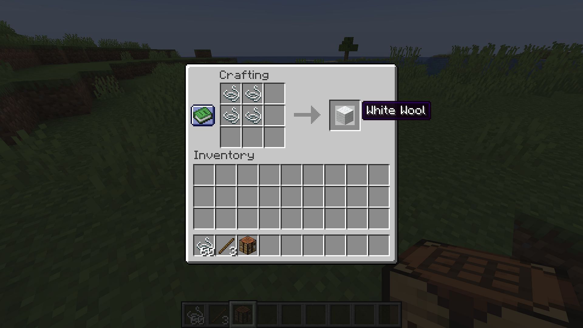 Wool can be crafted using strings if players are unable to find sheep (Image via Sportskeeda Gaming/Mojang)