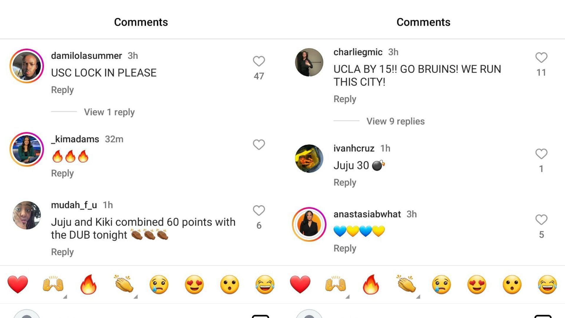 College hoops fans chimed in with their comments ahead of the USC vs UCLA women&#039;s basketball showdown on Thursday night. Source: Instagram/@marchmadnesswbb