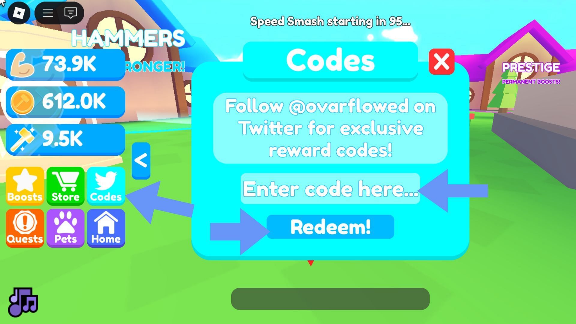 Code redemption in Smash Legends (Image via Roblox)