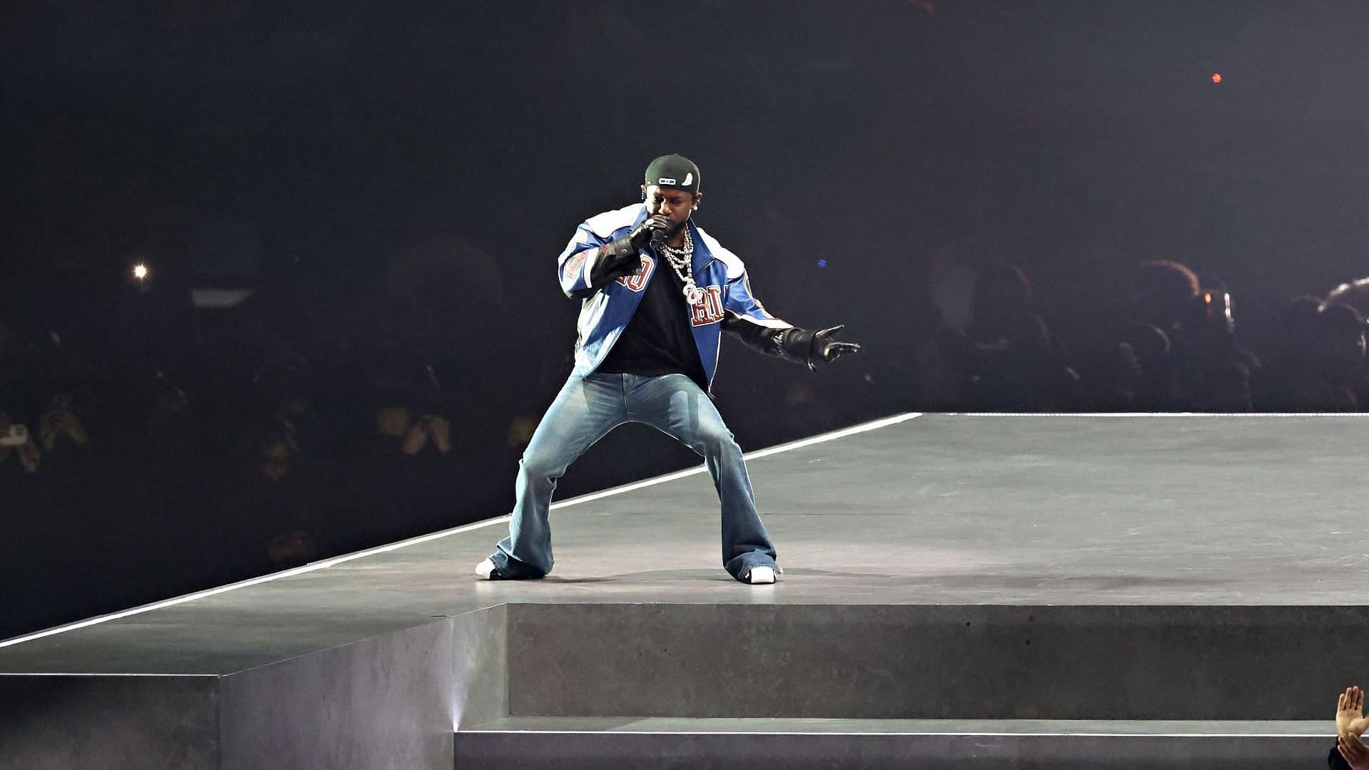 Kendrick Lamar performs onstage during Apple Music Super Bowl LIX Halftime Show at Caesars Superdome on February 09, 2025, in New Orleans, Louisiana. (Image via Getty/Cindy Ord)