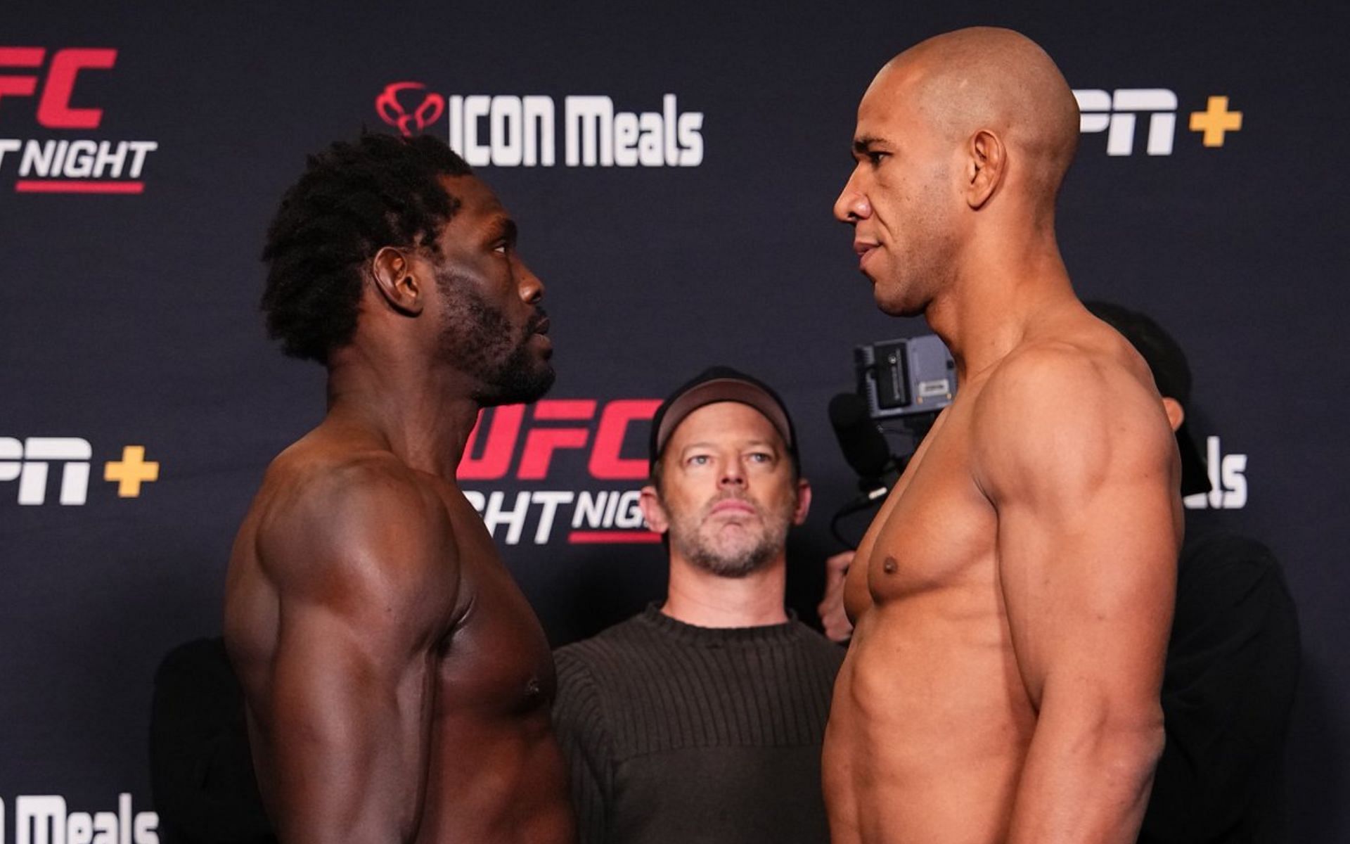 Jared Cannonier (left) fought Gregory Rodrigues (right) in the UFC Vegas 102 main event. [Image courtesy: @ufc on X]