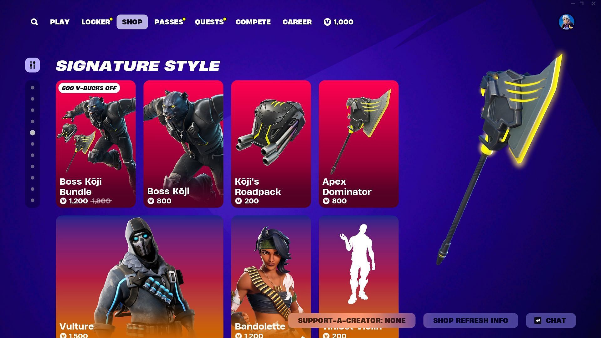 The Boss Kōji skin in Fortnite can be purchased separately (Image via Epic Games)