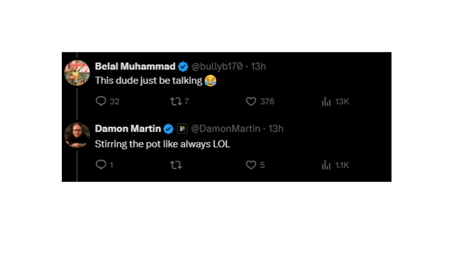 Belal Muhammad and Damon Martin&#039;s comments [Screenshot courtesy: @MMAFighting on X]