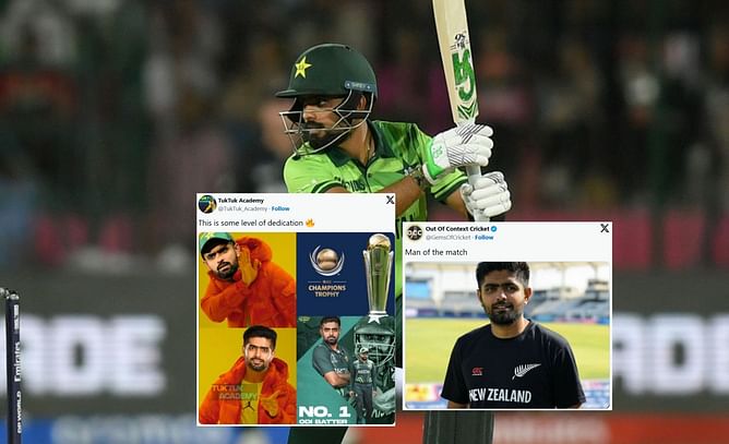 "Statpadding King, THE BOBBY BADSHAH"- Fans slam Babar Azam for his sedate half-century in 321 chase during PAK vs NZ Champions Trophy 2025 clash