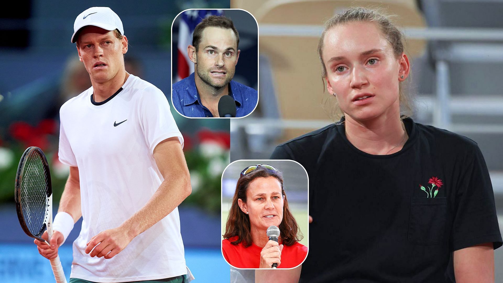 Jannik Sinner (Left), Elena Rybakina (Right), Andy Roddick (Up), Pam Shriver (Down)